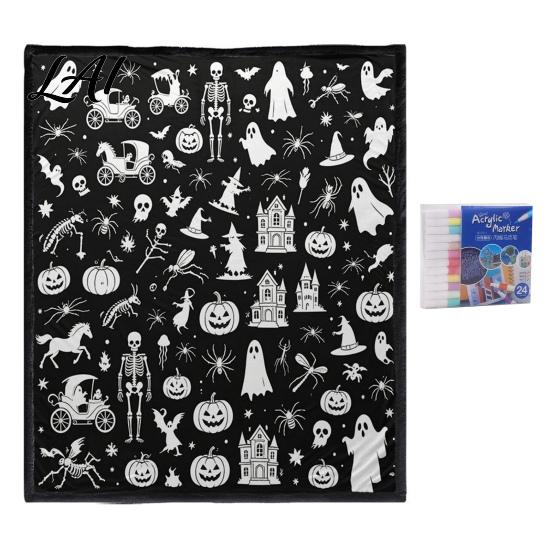 Relaxing Hobby for Home Decor Halloween DIY Coloring Blanket with 24 Markers Washable Throw Blanket Color Stress Relief Craft Projects Your