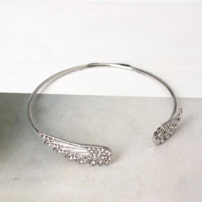 Серебряный открытый браслет с крыльями ангела для женщин Модные аксессуары Простой регулируемый браслет Вечерние украшения Подарок