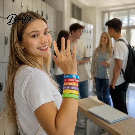 Elastic Bracelets for Student Parties 6 Pcs Welcome Back to School Bracelets, First Day of Decorative Wristbands Classroom Activities Silicone