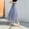 Женская тюлевая однотонная плиссированная юбка 2020, розовая, бежевая, белая сетчатая юбка-миди с высокой талией, женские юбки