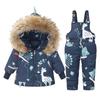 Cartoon Printed Children's Down Jacket Suit Two-piece Infant Winter Snow Suit Thickened Overalls