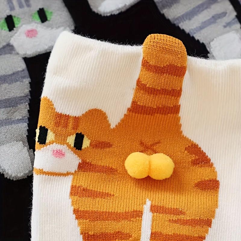 Cute Cat Socks with Balls Cotton Funny Animal Fun Crew Socks Casual Cats Print Cozy Socks GZW