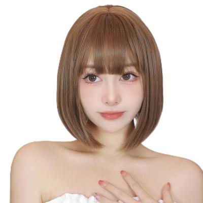 HAIRCUBE Полный короткий термостойкий парик для взрослых, маленький, Harajuku, с глубоким вырезом, термостойкий, парик, боб, устойчивый, натуральный, боб, лицо, стиль, челка, повседневный, (коричневый)