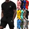 Short Sleeved Men's Summer Casual Fashion Solid Color Two-piece Sports Suit Trendy Quarter Pants