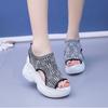 Summer New Knitted Shoes Fairy Fish-mouth Wind Cake Sole High Heel Flying Weave Slope Heel Thick Sole Sports Women's Sandal