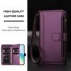 (Purple) For iPhone 16e Leather Case 9 Card Slots Zipper Wallet Stand Phone Cover with Wrist Strap