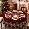 Red Black Checked Christmas Tablecloth, Snowflake Reindeer Merry Christmas Print, Rectangular Table Cloth
