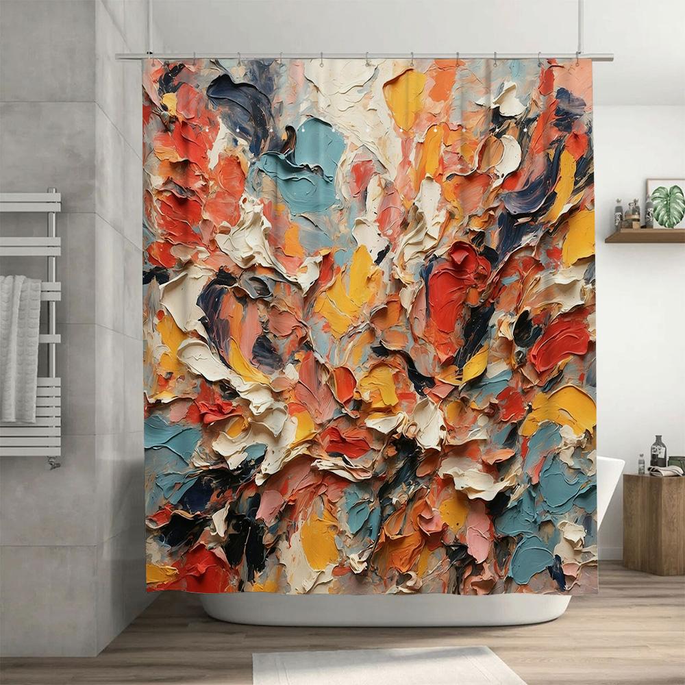 Colorful Abstract Bath Curtain Home Decor Shower Liner for Bathroom Accessories Set in White Bathtub Surrounding Area Tonal Pale