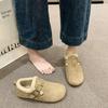 Женские мокасины-лоферы Birkenstock на флисовой подкладке - Толстоподошвенные, теплые, пушистые хлопковые туфли для осени и зимы, коричневые/черные