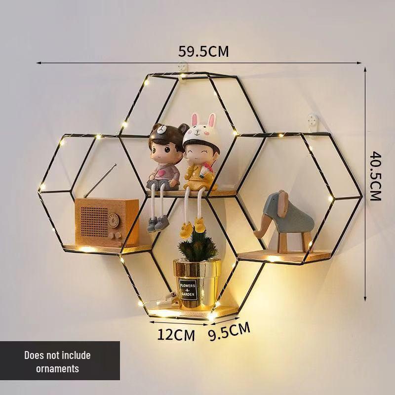Nordic Wrought Iron Hexagonal Wall Shelf for Home, Bedroom, and Dining Room Decor