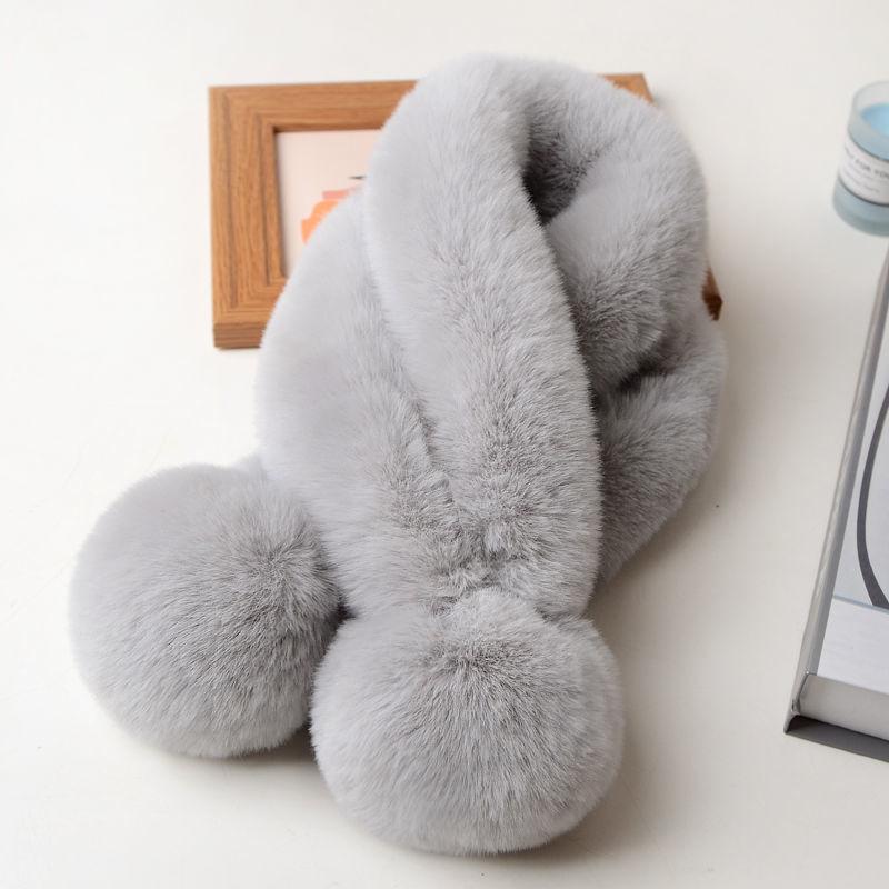 Scarf Female Winter Korean Version of Wool Scarf Wild Imitation Fur Cross Ball Collar Imitation Rex Rabbit Fur Warm Fur Collar