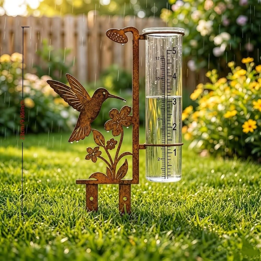 Bird Shape Rain Gauge Stake Iron Bird Feeding Station New Bird Bath Feeder Patio Decor