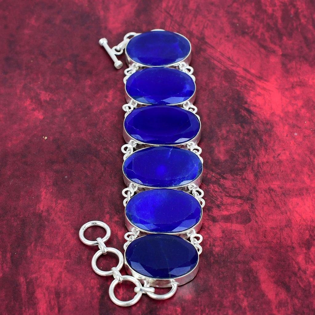 Burmese Blue Sapphire Bracelet Jewelry, Extraordinary Gemstone, 925 Solid Sterling Silver Jewelry, Handmade Sapphire Jewelry, Women's Special Gift