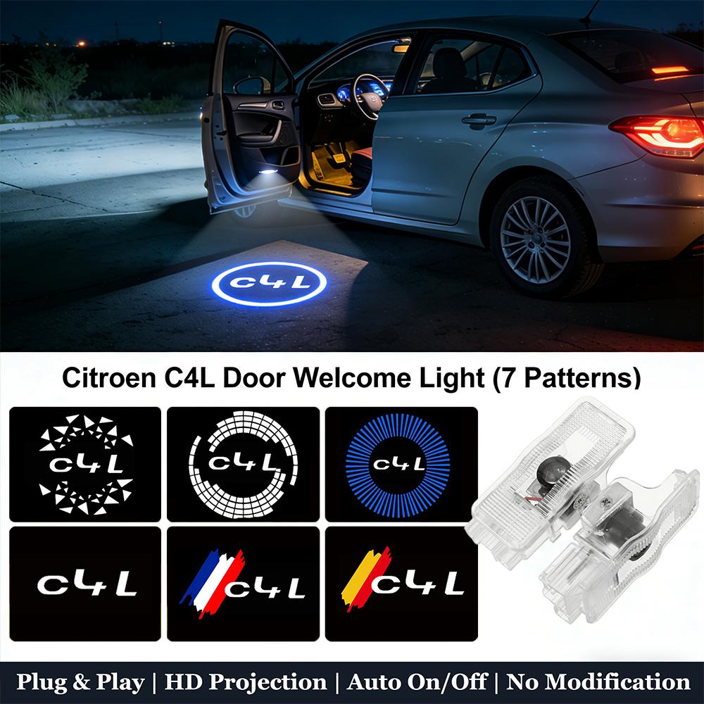 AJFJ2 Citroen C4L Door Welcome Light HD Projector Car Door Courtesy Lights For C4L 2013-2016 Auto Exterior Accessories (7 Patterns)
