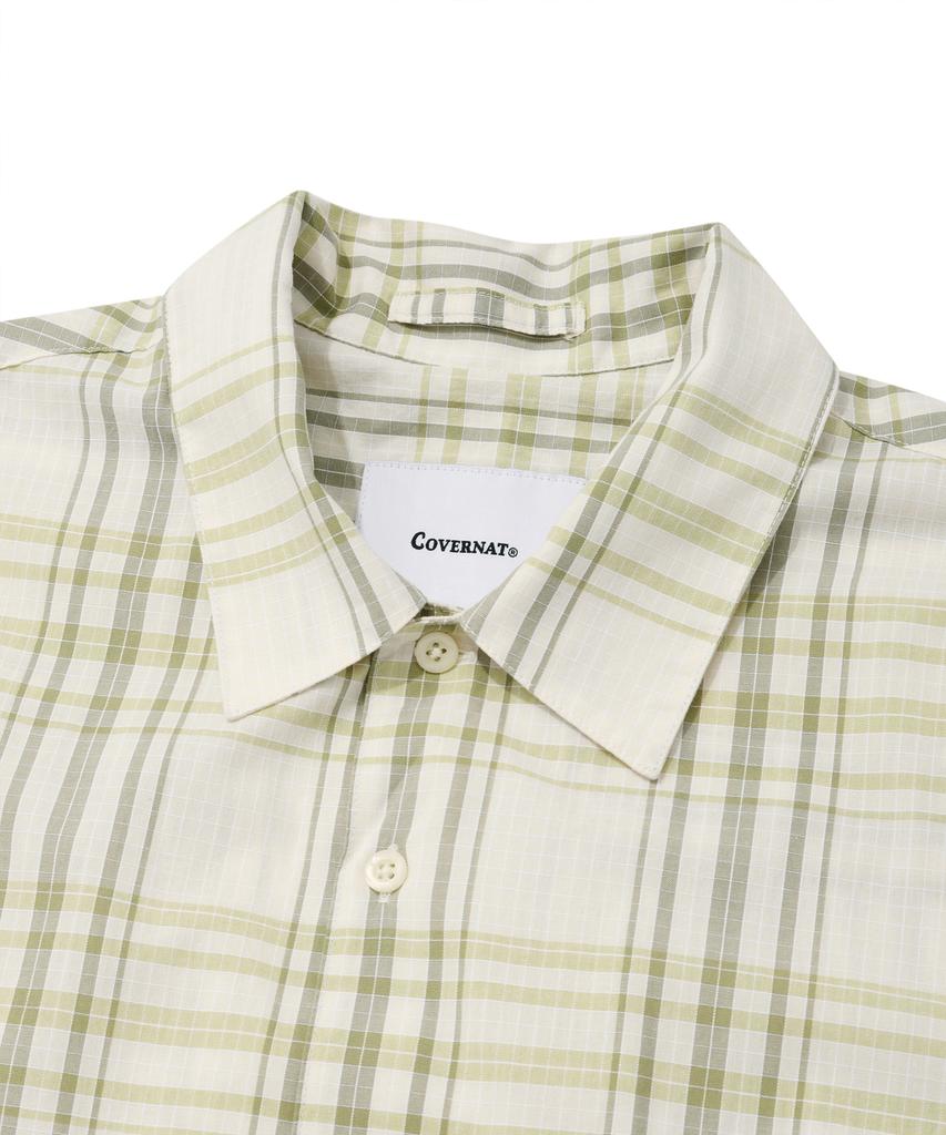 COVERNAT Tartan Check Open Collar 1Pk Half Shirt Green