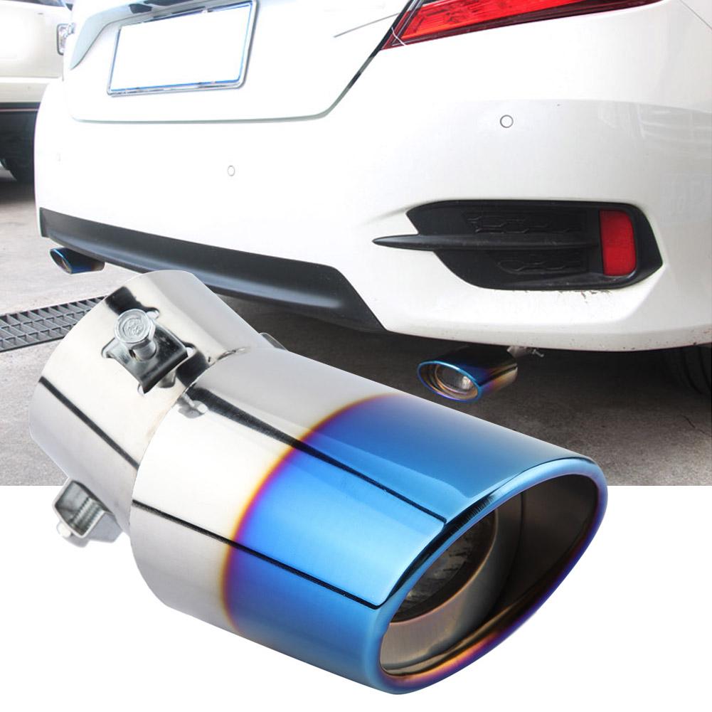 Chrome Blue Stainless Steel Universal Car Curved Exhaust Pipe Rear Muffler Tip Tail Throat