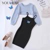 Teenage Girls Dress Sets Short Top Coat and Black Hip Children Dresses for Teenager Girls Teen Dress 2 Pcs