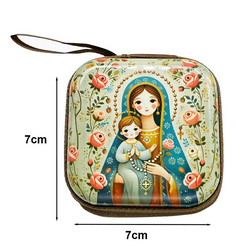 7x7 см сумка для молитвы Девы Марии Иисусовой, католический мешочек для четок, кошелек для монет, держатель для четок, коробка для бусин с застежкой-молнией для молитвы