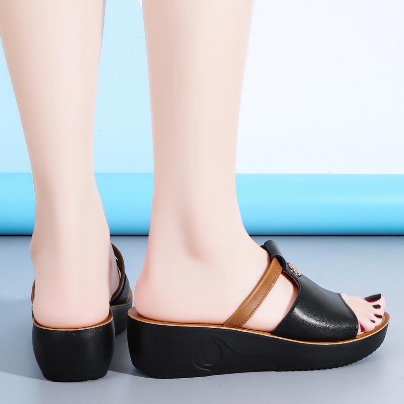 Летние женские модные сандалии на толстой подошве, кожаные домашние сандалии, женские тапочки, повседневная обувь