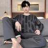 Пижамный комплект для дома, мужской весенний молодежный комплект с длинным рукавом, свободный, простой, повседневный, комплект для дома, плюс пижама для полных мальчиков