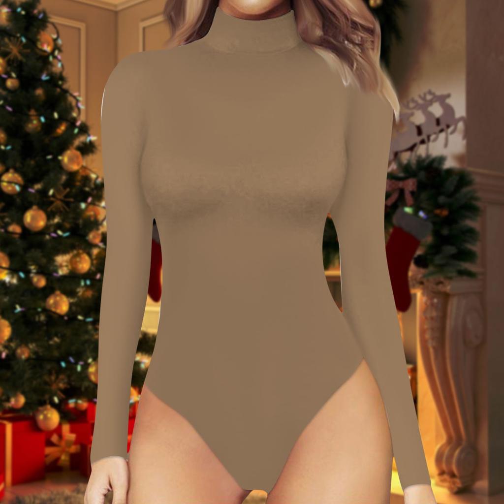 Женская цельная футболка, тонкий комбинезон с длинными рукавами и высоким воротом, однотонный топ