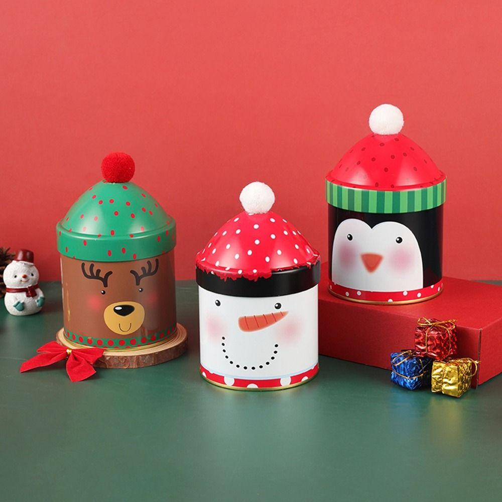 Santa Claus/Snowman/Penguin Christmas Hat Storage Tin Snack Candy Packaing Box  Christmas Gifts