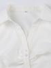 Solid Shirring Button Up Turn Down Collar Short Sleeve White Shirts Women Simple Casual Summer Clothes