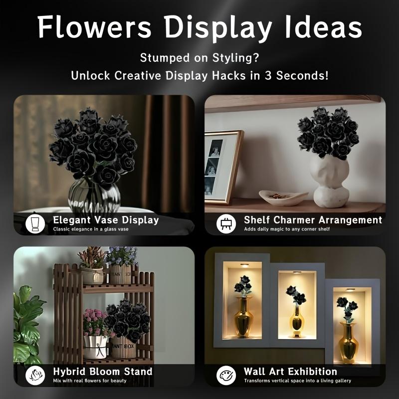 585 шт. Набор строительных блоков «Букет черных роз» Готический искусственный цветок Домашний декор Кирпичики Детские развивающие игрушки Праздничные подарки