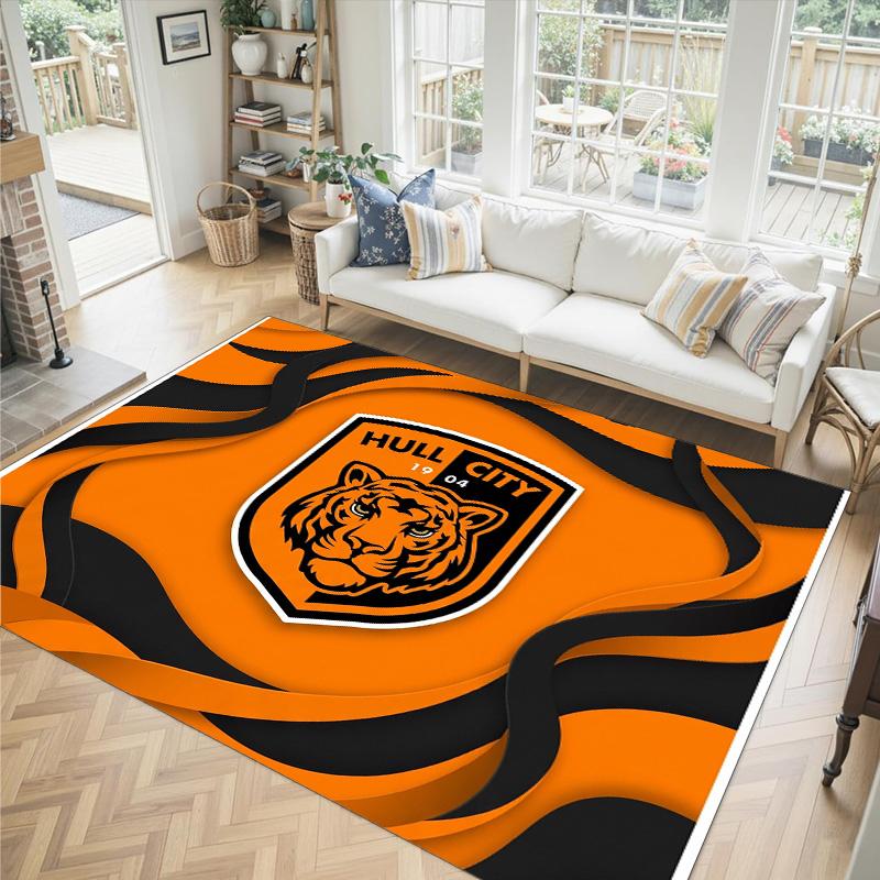 Hull City Football Design Crystal Velvet Carpet Cozy Non?Slip Printed Rug For Bedroom Living Room Entrance