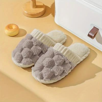 Женские простые тапочки с клетчатым узором, повседневные туфли с плюшевой подкладкой, удобные домашние тапочки