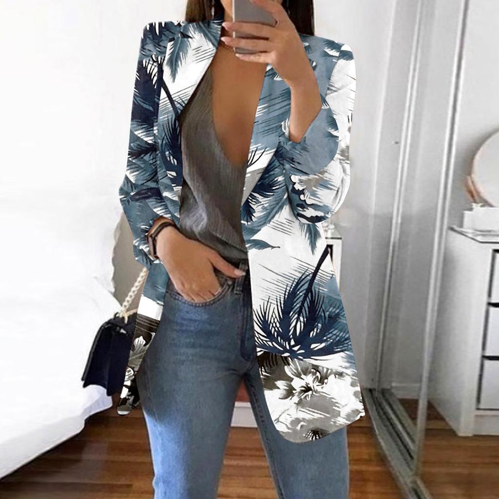 Women's Casual Fashion Print Lapel Long Sleeve Slim Fit Small Button Jacket
