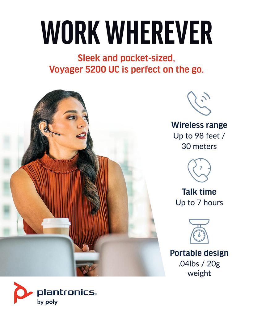Poly Voyager 5200 UC Bluetooth Wireless One монофонические наушники для ПК BT700 Специальный зарядный чехол с шумоподавлением Совместимость с ПК и 2 года