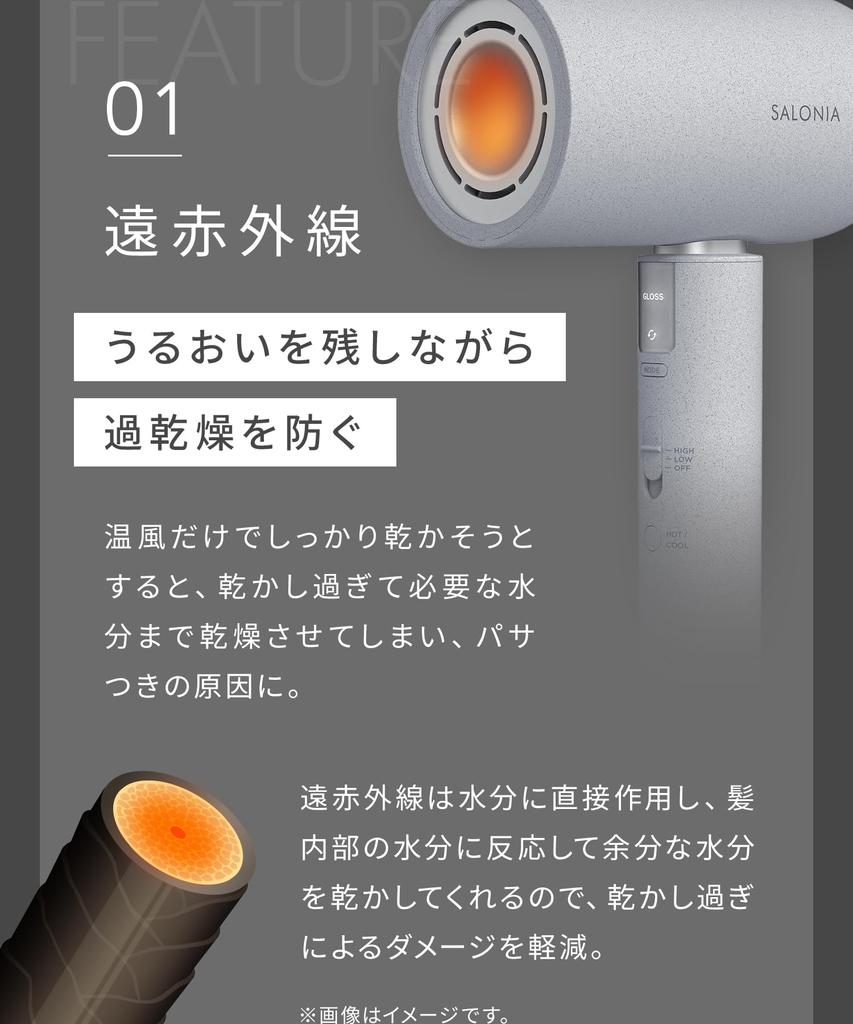 SALONIA Воздушный фен с большим объемом воздуха, быстрая сушка, легкий фен, серый камень