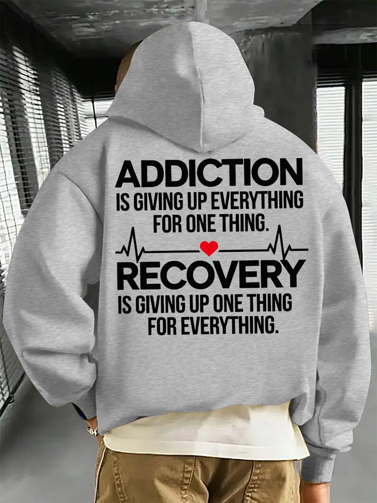 Motivational Text Printed Men's Hooded Sweatshirt for Autumn Winter Street Fashion Casual Wear with Added Insulation for Warmth.
