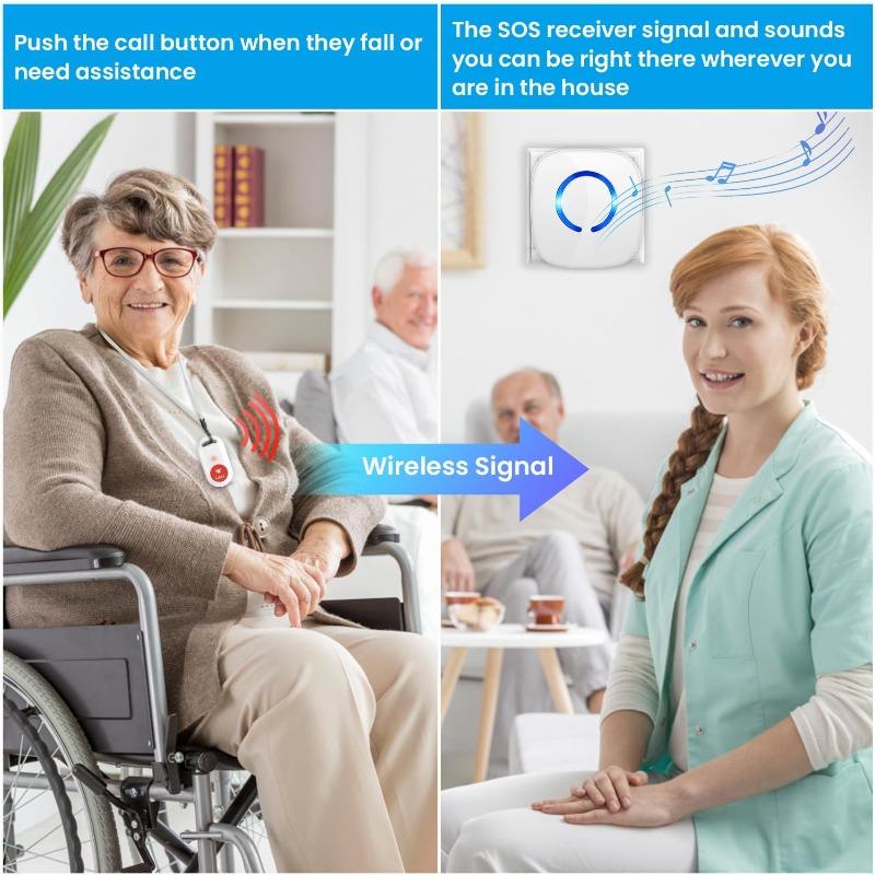 Кнопка экстренного вызова для пожилых людей Домашняя кнопка экстренного вызова Аварийная кнопка вызова 500 футов Аварийный звонок Уход Внутренний Уход Пожилой Тревожная кнопка Беспроводная