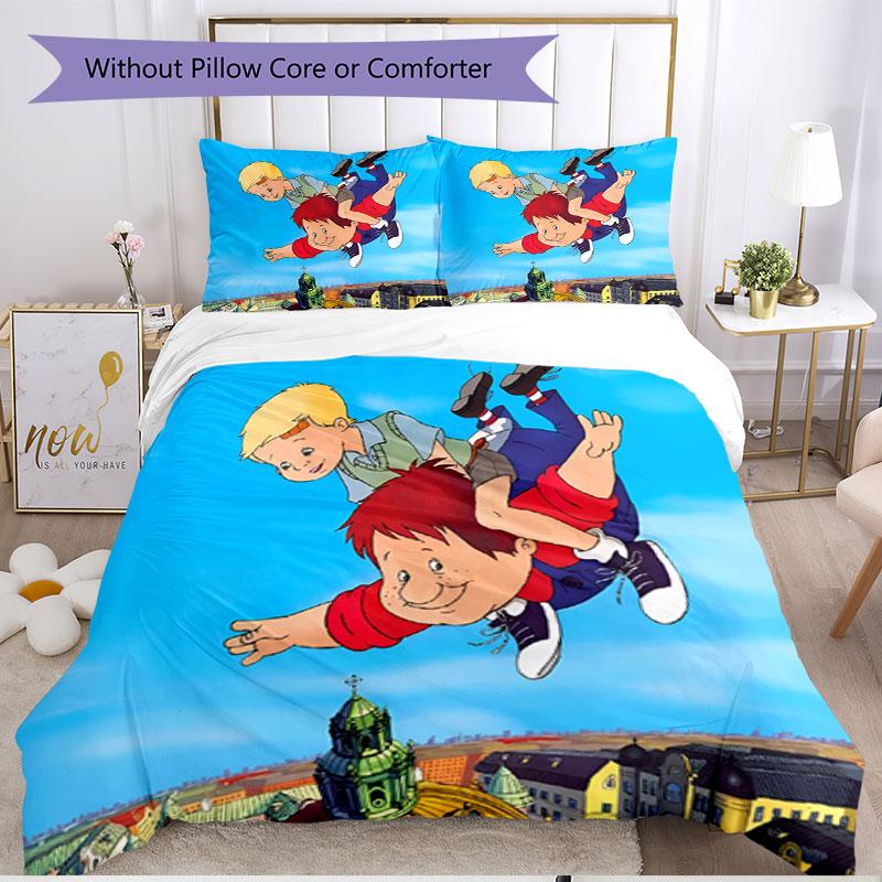 3pcs Duvet Cover Set (1*Duvet Cover + 2*Pillowcase, Without Core), Karlsson on the Roof Print Soft All‑Season Bedding Set, Home Bedroom Decor Gift