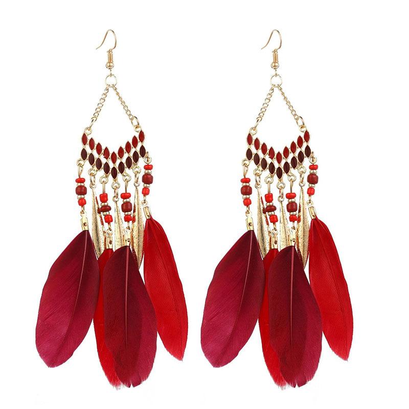 High-Value Feather Earrings Bohemian Long Tassel Photo Women'S Ear Hooks Personalized Earrings