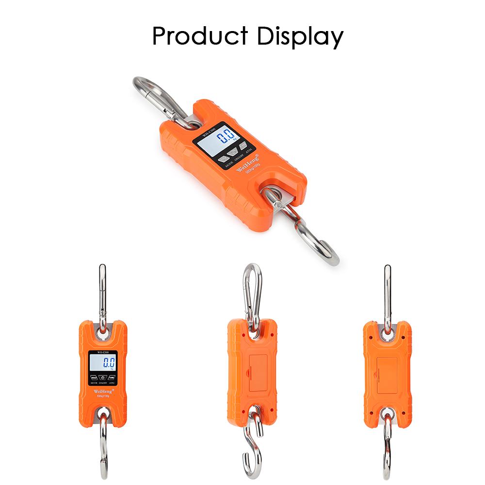 WeiHeng Portable Heavy Duty Digital Crane Scale 500kg/1102Lbs Multifunction Hanging Luggage Scale