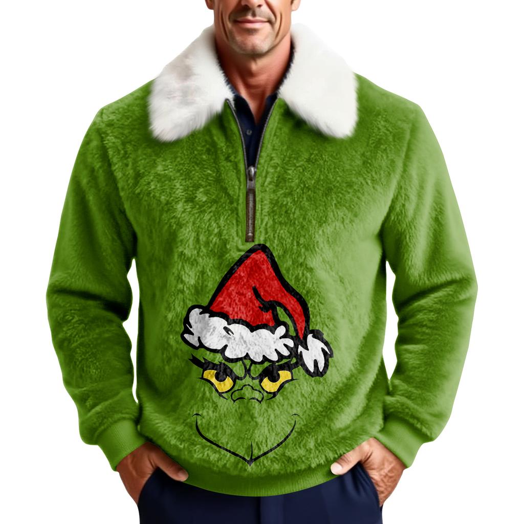 Мужской флисовый свитшот с рождественским принтом и воротником-стойкой