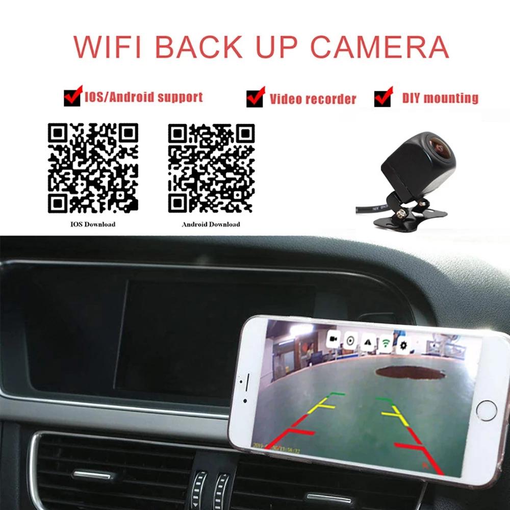 Беспроводная автомобильная камера заднего вида WIFI 170 градусов WiFi камера заднего вида HD ночное видение Mini для iPhone Android 12 В автомобили