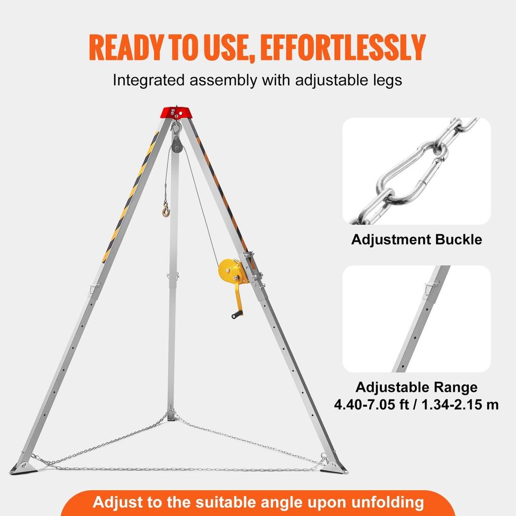 Confined Space Tripod Kit, 1200 lbs Winch, Confined Space Tripod 7' Legs and 98' Cable, Confined Space Rescue Tripod 32.8' Fall Protection, Harness,