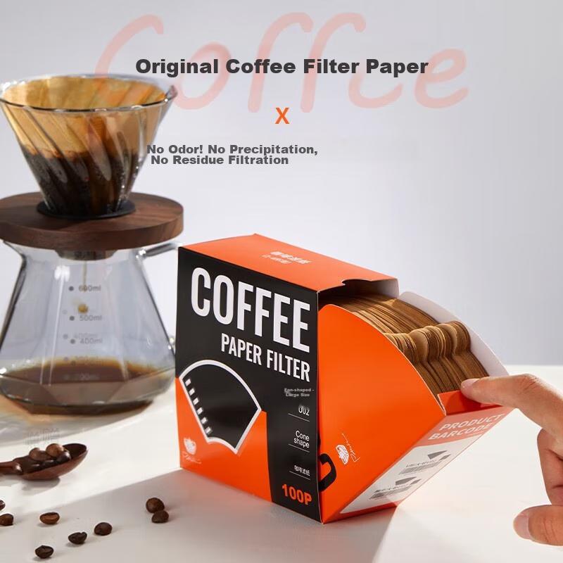 TEOTM Coffee Filter Papers, Portable Drip-Style Pour-Over Coffee Filters, V-Shaped Filter Papers, Filter Cups, Strainer Nets, 100 Pieces