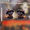 [JIT]2D Flat Acrylic Halloween Witch Broom Black Cat Dangle Earrings Women's Halloween Witch Hat Accessories Charms Jewelry Gifts