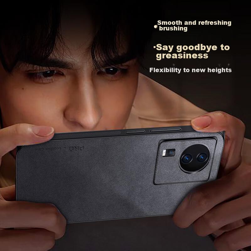 Phone Case for Vivo IQOO Neo7, Shockproof Full Protection Soft with Camera Lens Cover, Luxury Silicone Outer Casen, Black Leather Cover