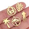 5Pcs Pineapple/Monstera Leaf/Tropical Hawaii Palm Tree Charms Stainless Steel Conch Pendant DIY Bracelet Necklace Jewelry Making