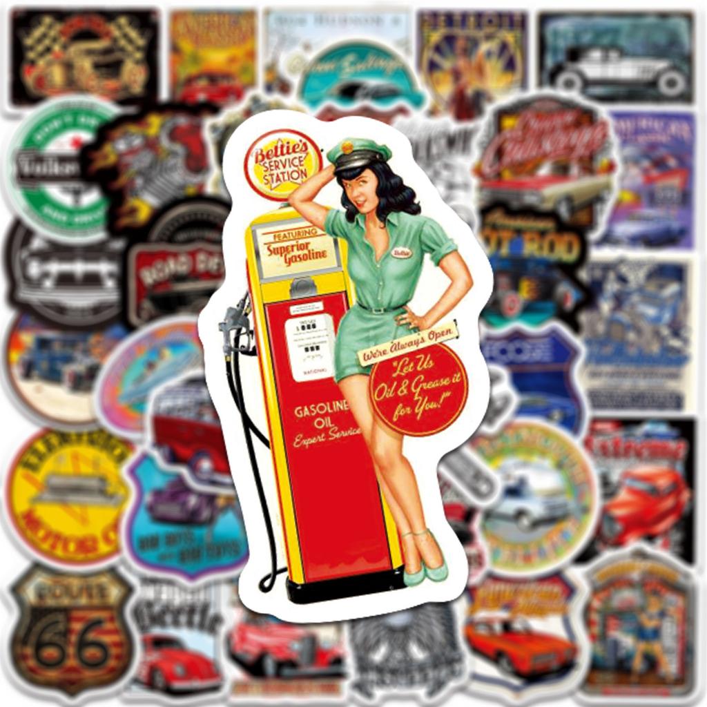 10/50 шт. Винтажные наклейки на старые машины, ретро, модифицированные автомобили, наклейки с граффити, личности, водонепроницаемые наклейки для багажа, скейтборда