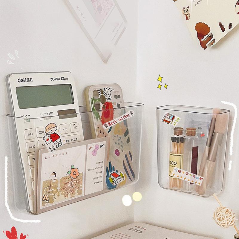 Прозрачная настенная коробка для хранения, настенная прикроватная полка без перфоратора, подвесной настенный органайзер для ключей, косметический ящик для хранения