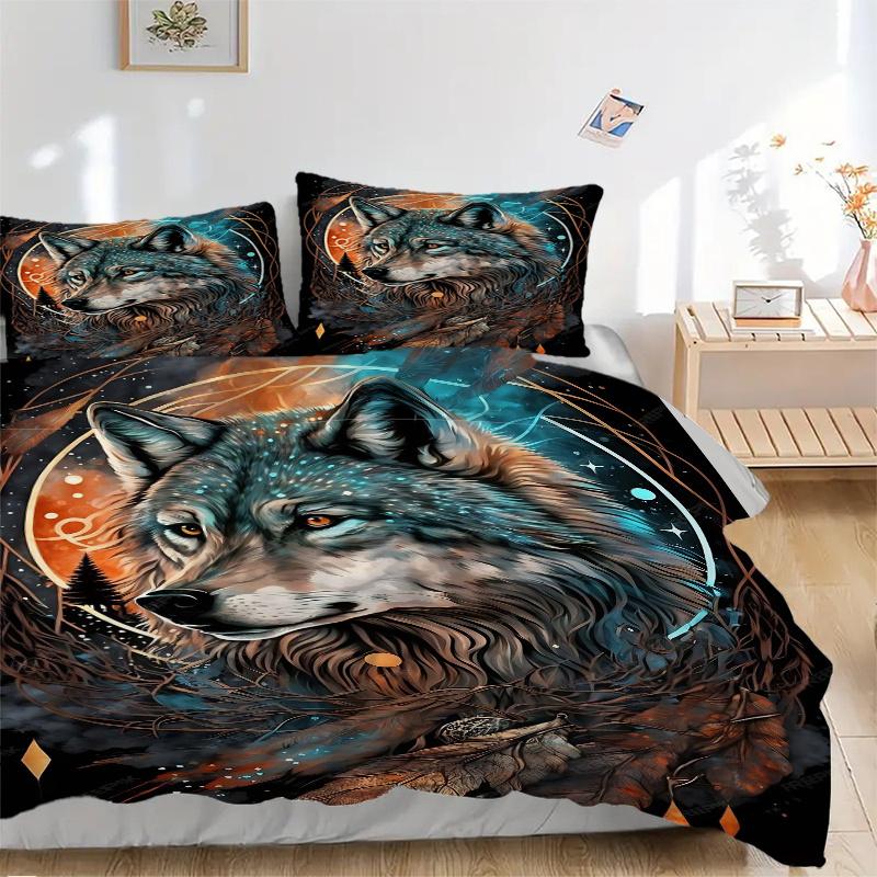 3pcs Nature's Spirit Animal Wolf Printed Bedding Set, Soft and Comfortable Quilt Cover for Bedroom, Guest Room J070