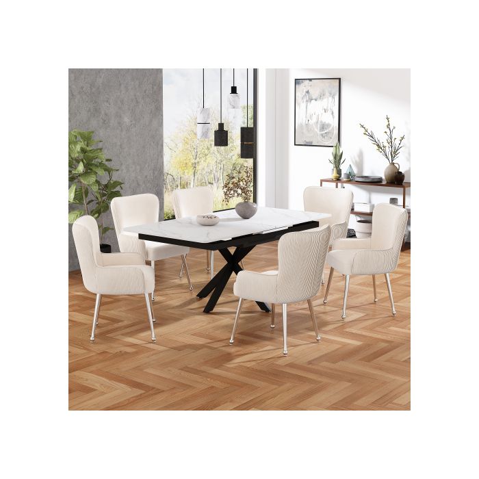 Chaises de salle à manger - MUVOE - Ensemble de 4 - Velours beige - Accoudoirs - Pieds réglables