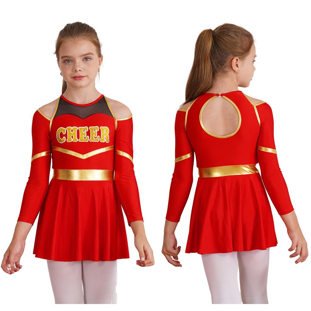 Girls Figure Skating Gymnastics Costume Modern Jazz Ballet Dancewear Pathwork Dress School Sport Meeting Cheerleading Uniform